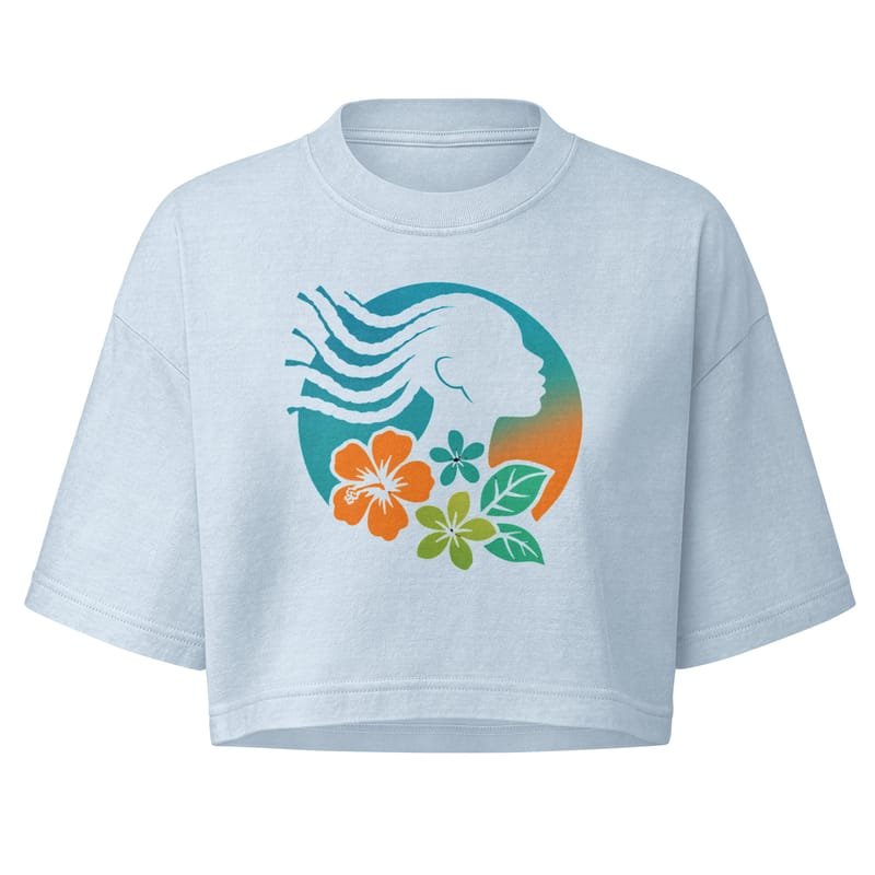 Women’s garment dye cropped tee Tropical Silhouette with Dynamic Braids & Flowers-Original - Image 2