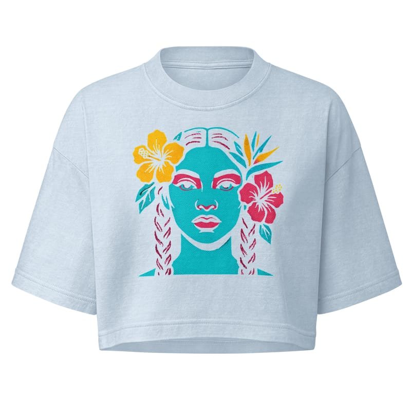 Women’s garment dye cropped tee Tropical Braids Pop-Art Femme Portrait-Original - Image 2