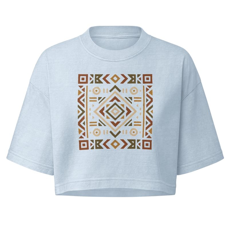 Women’s garment dye cropped tee Bold African Geometric Harmony in Earthy Tones-Original - Image 2