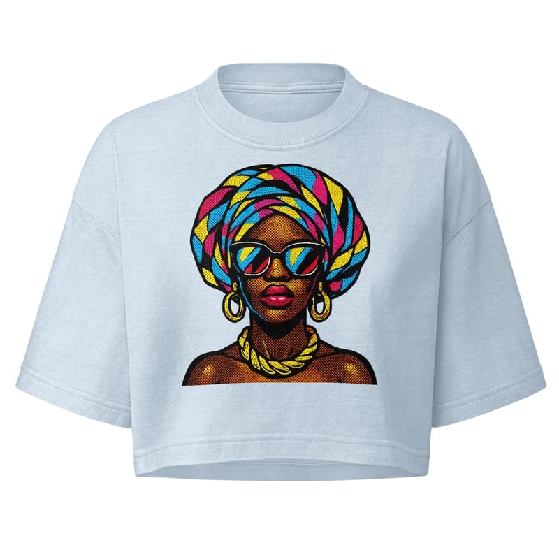 Women’s garment dye cropped tee Pop-Art Queen with Kaleidoscopic Headwrap-Original - Image 2