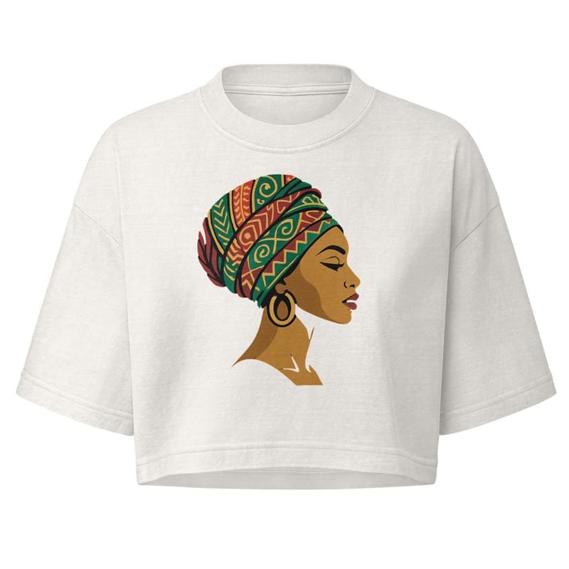Women’s garment dye cropped tee Elegant African Woman in Vibrant Wax Headwrap-Original - Image 3