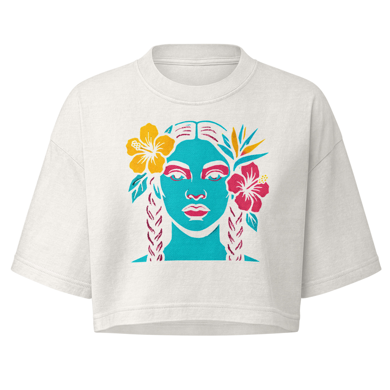 Women’s garment dye cropped tee Tropical Braids Pop-Art Femme Portrait-Original