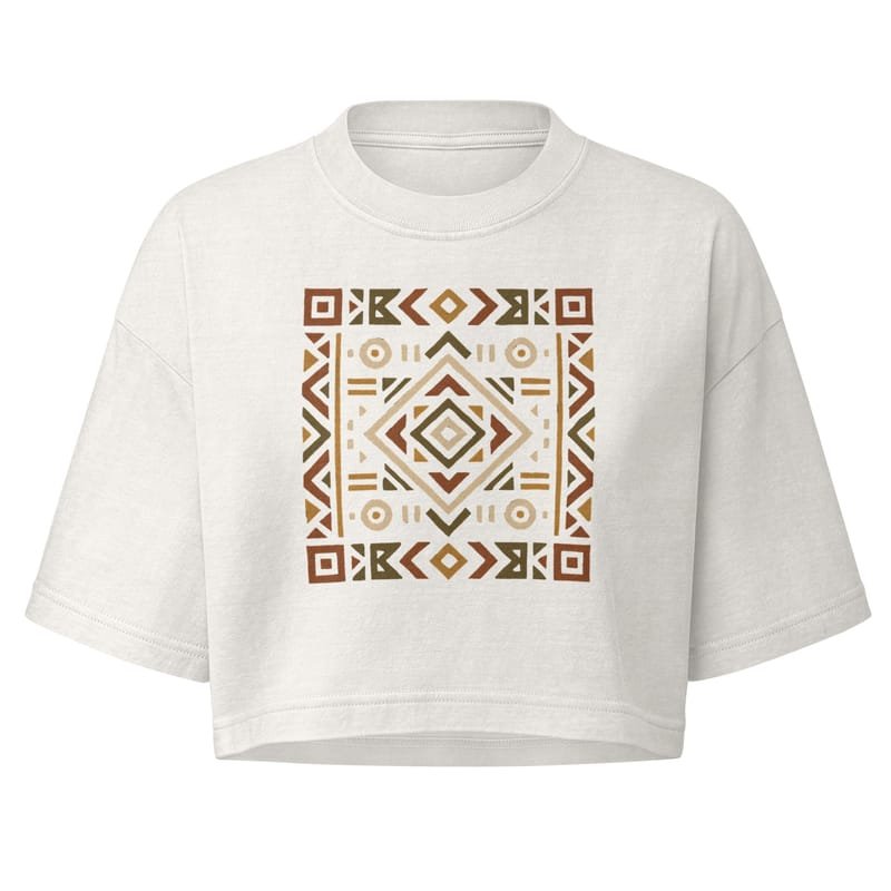 Women’s garment dye cropped tee Bold African Geometric Harmony in Earthy Tones-Original - Image 3