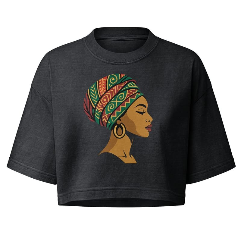 Women’s garment dye cropped tee Elegant African Woman in Vibrant Wax Headwrap-Original