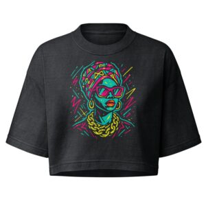 Women’s garment dye cropped tee Neon Queen_ Vibrant Afro Streetwear Glow-Original