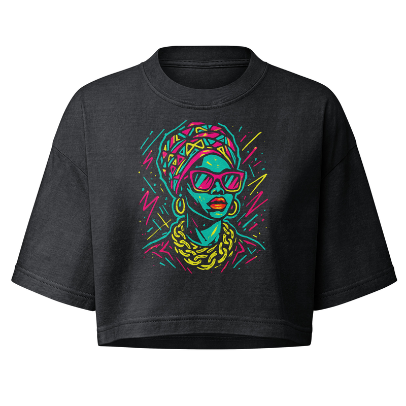 Women’s garment dye cropped tee Neon Queen_ Vibrant Afro Streetwear Glow-Original