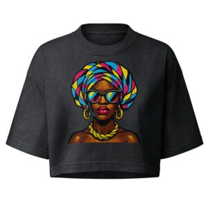 Women’s garment dye cropped tee Pop-Art Queen with Kaleidoscopic Headwrap-Original