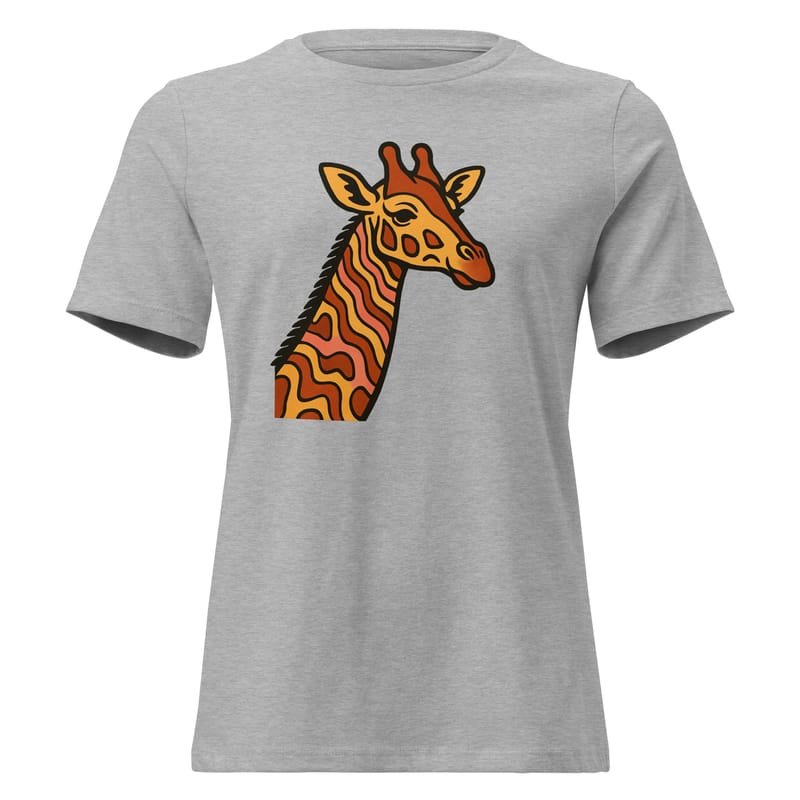 Women's Relaxed T-Shirt, Psychedelic 70s Giraffe with Wavy Warm Stripes-Original - Image 7