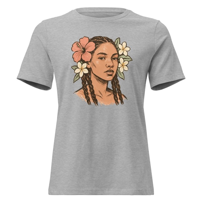 Women's Relaxed T-Shirt Tresses fleuries _ Portrait féminin terre & pastel-Original - Image 8