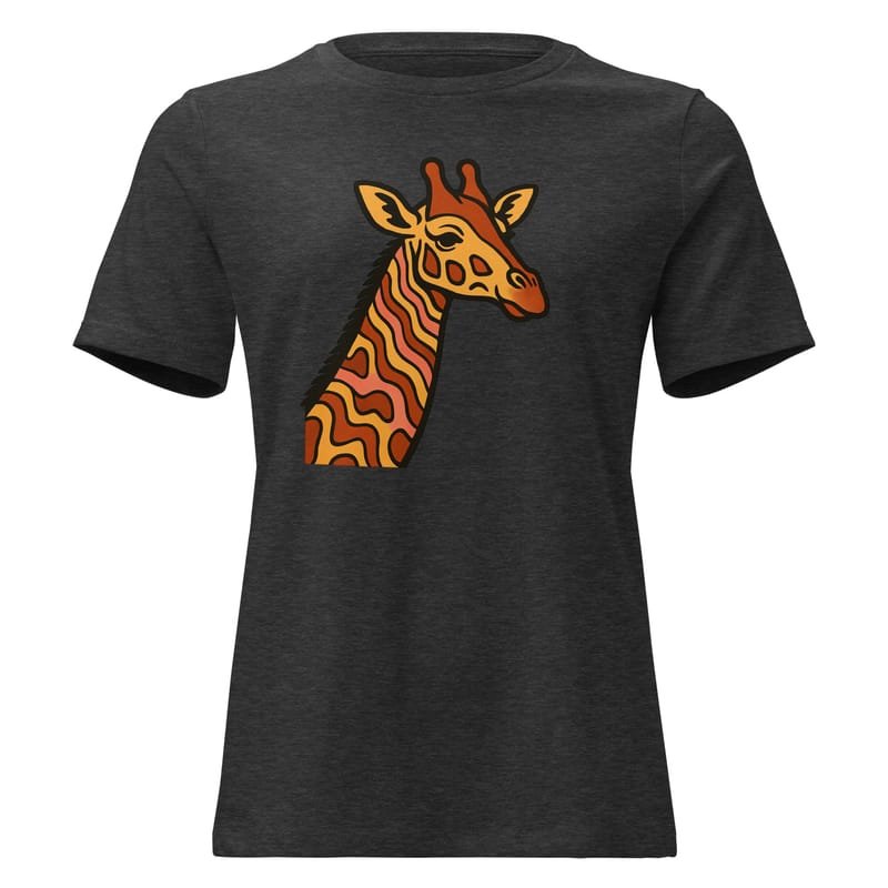 Women's Relaxed T-Shirt, Psychedelic 70s Giraffe with Wavy Warm Stripes-Original - Image 2
