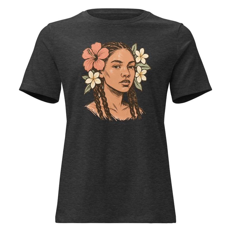 Women's Relaxed T-Shirt Tresses fleuries _ Portrait féminin terre & pastel-Original - Image 3