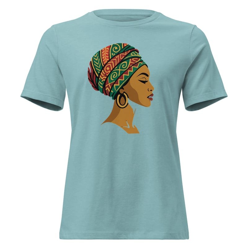 Women's Relaxed T-Shirt Elegant African Woman in Vibrant Wax Headwrap-Original - Image 8