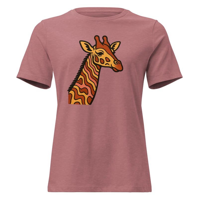 Women's Relaxed T-Shirt, Psychedelic 70s Giraffe with Wavy Warm Stripes-Original - Image 5
