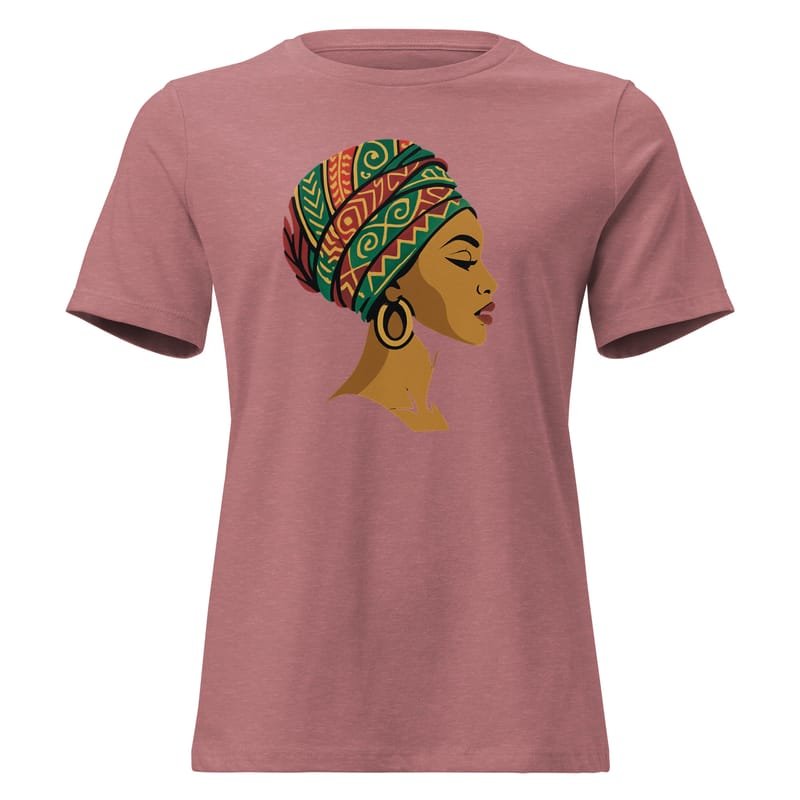 Women's Relaxed T-Shirt Elegant African Woman in Vibrant Wax Headwrap-Original - Image 6