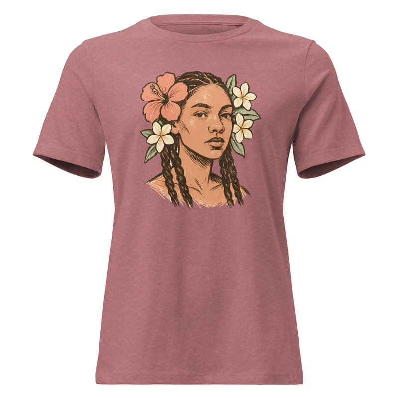 Women's Relaxed T-Shirt Tresses fleuries _ Portrait féminin terre & pastel-Original - Image 6
