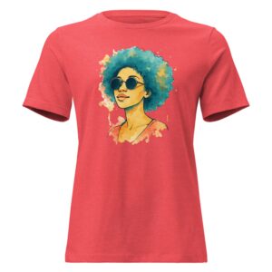Women's Relaxed T-Shirt Sunset Vibes Woman with Afro & Sunglasses-Original