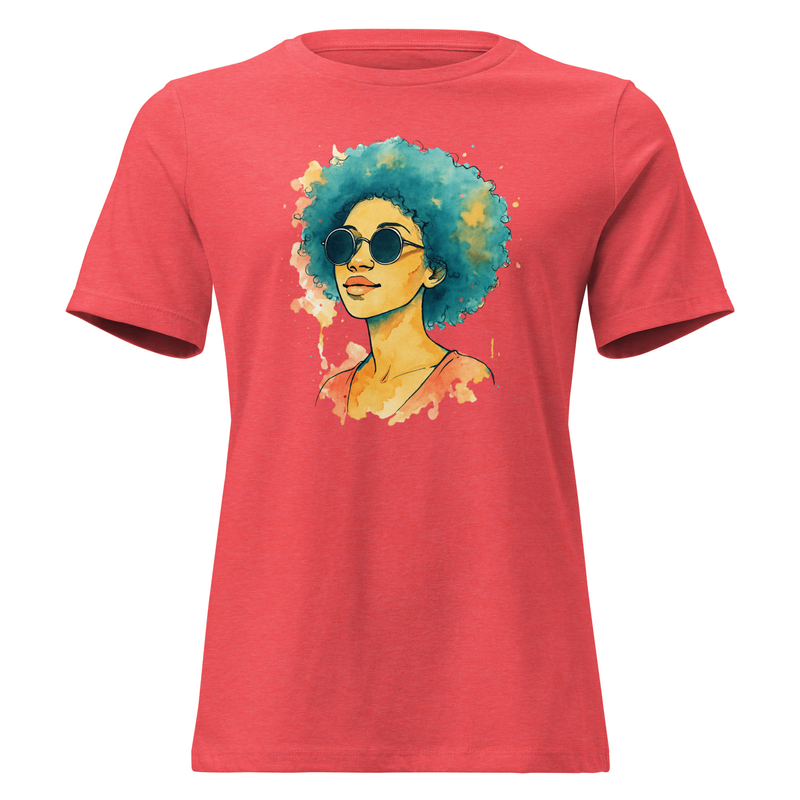 Women's Relaxed T-Shirt Sunset Vibes Woman with Afro & Sunglasses-Original