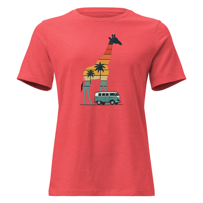 Women's Relaxed T-Shirt Retro Sunset Giraffe Drive with VW Camper Van-Original - Image 2