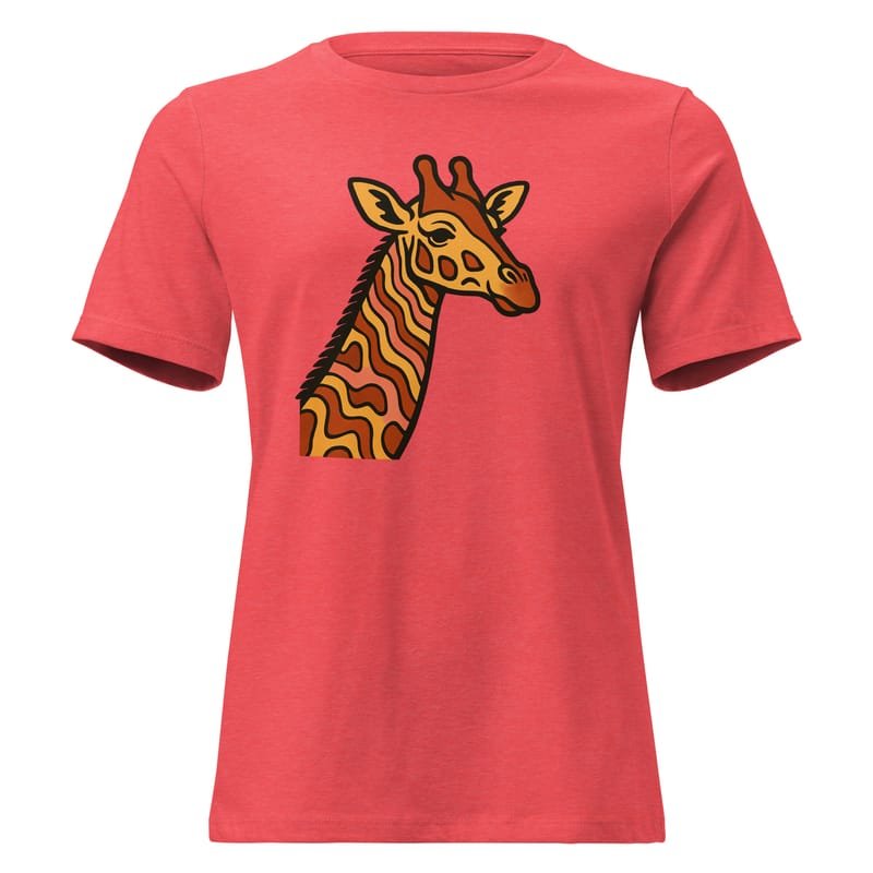 Women's Relaxed T-Shirt, Psychedelic 70s Giraffe with Wavy Warm Stripes-Original - Image 3