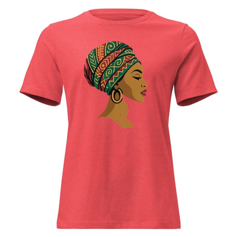 Women's Relaxed T-Shirt Elegant African Woman in Vibrant Wax Headwrap-Original - Image 4