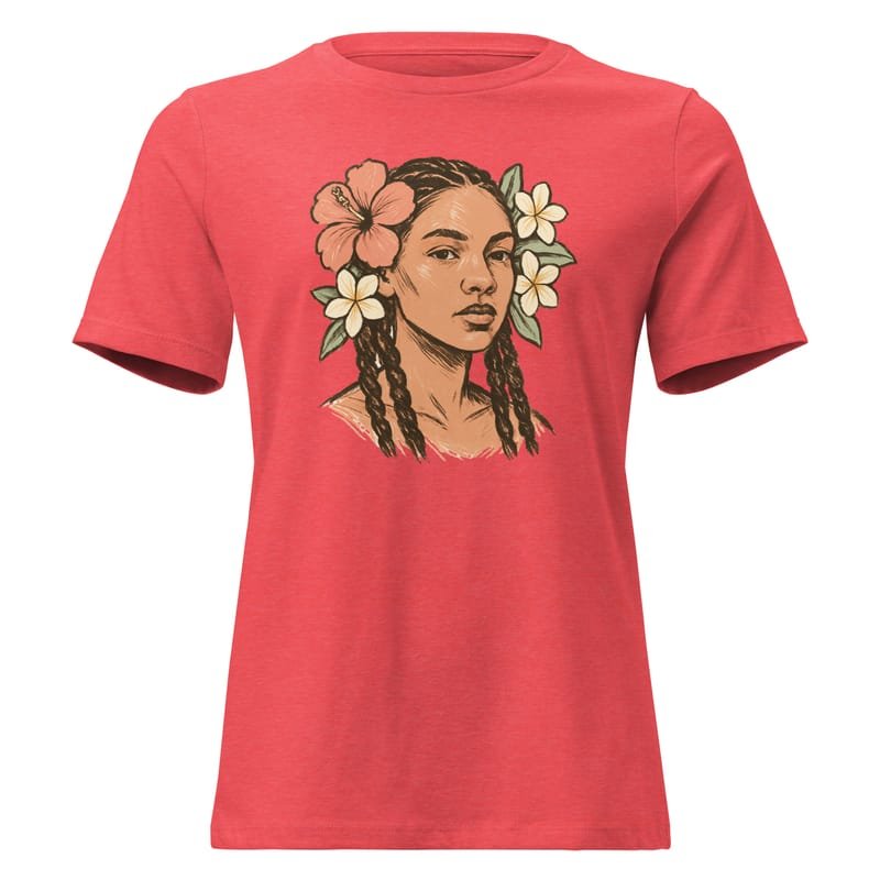 Women's Relaxed T-Shirt Tresses fleuries _ Portrait féminin terre & pastel-Original - Image 5