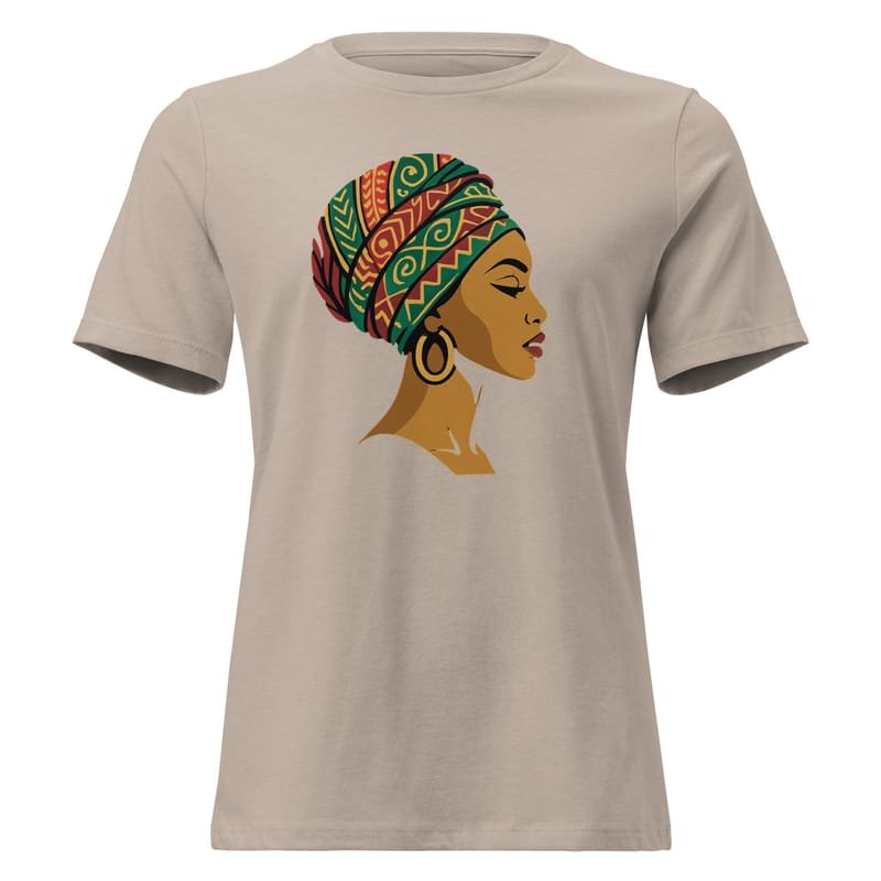 Women's Relaxed T-Shirt Elegant African Woman in Vibrant Wax Headwrap-Original - Image 10