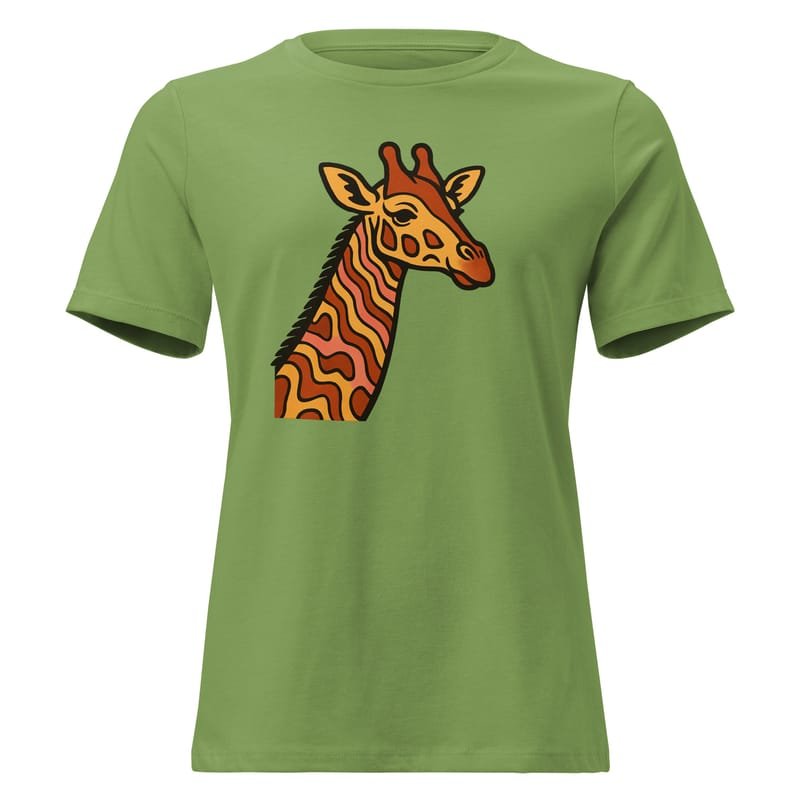 Women's Relaxed T-Shirt, Psychedelic 70s Giraffe with Wavy Warm Stripes-Original - Image 6