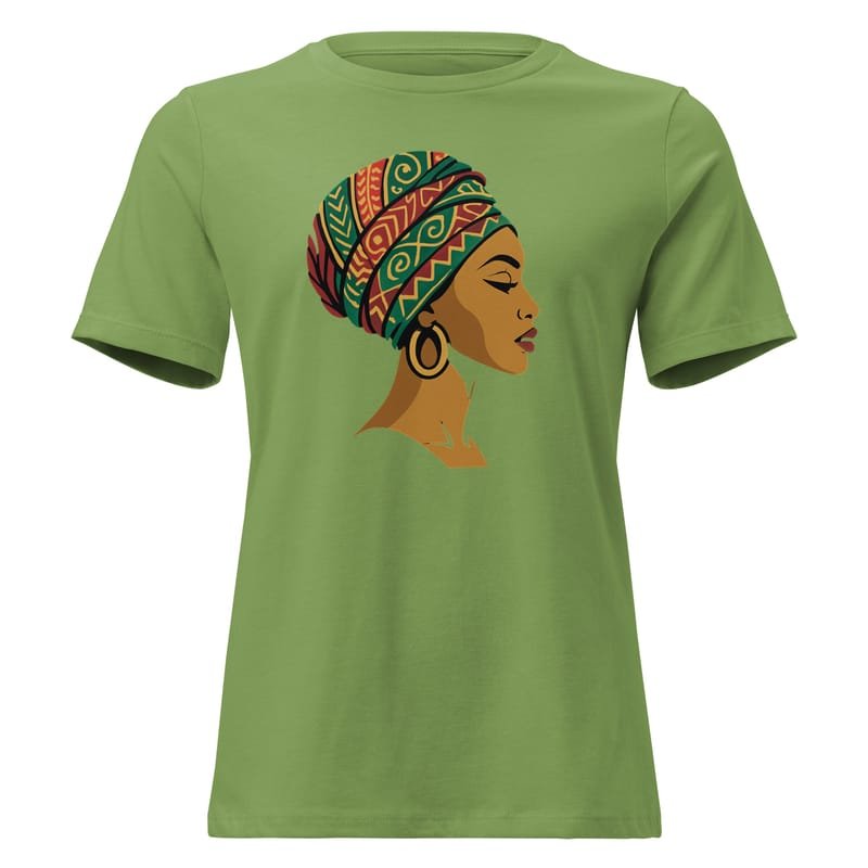 Women's Relaxed T-Shirt Elegant African Woman in Vibrant Wax Headwrap-Original - Image 7