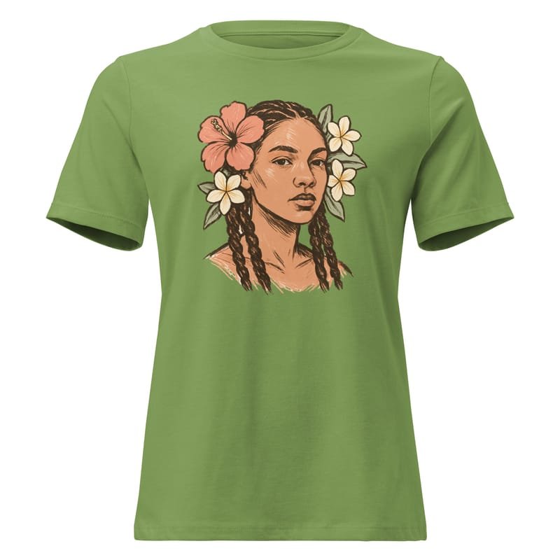 Women's Relaxed T-Shirt Tresses fleuries _ Portrait féminin terre & pastel-Original - Image 7