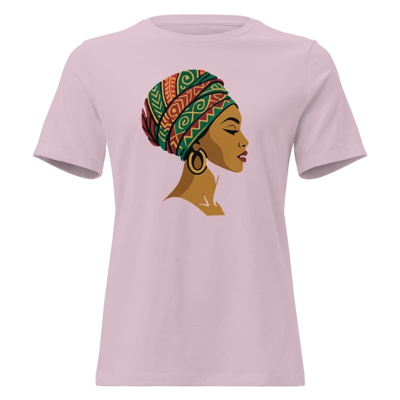Women's Relaxed T-Shirt Elegant African Woman in Vibrant Wax Headwrap-Original - Image 11