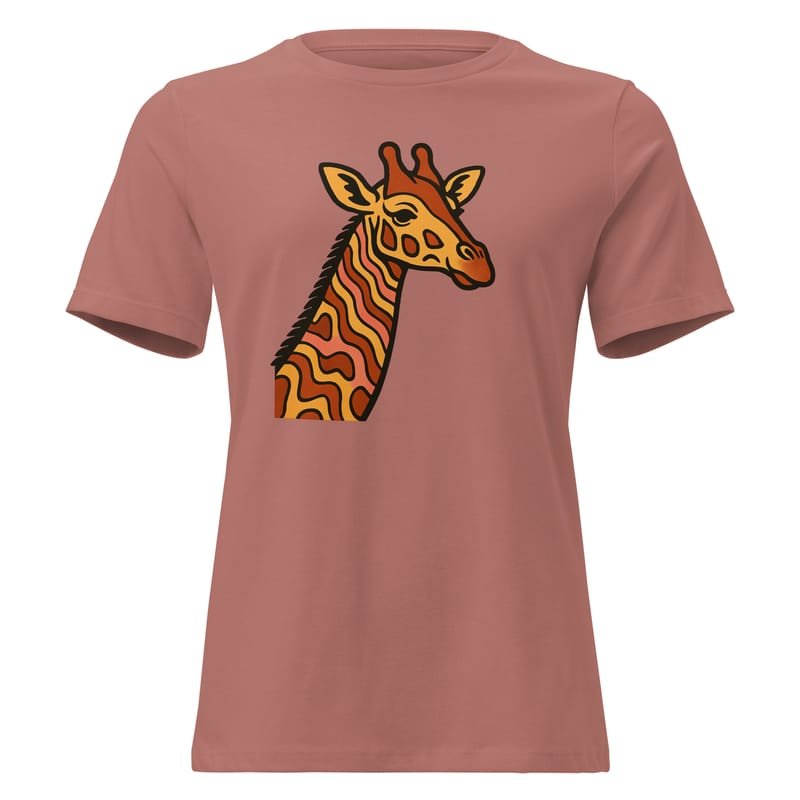 Women's Relaxed T-Shirt, Psychedelic 70s Giraffe with Wavy Warm Stripes-Original - Image 4