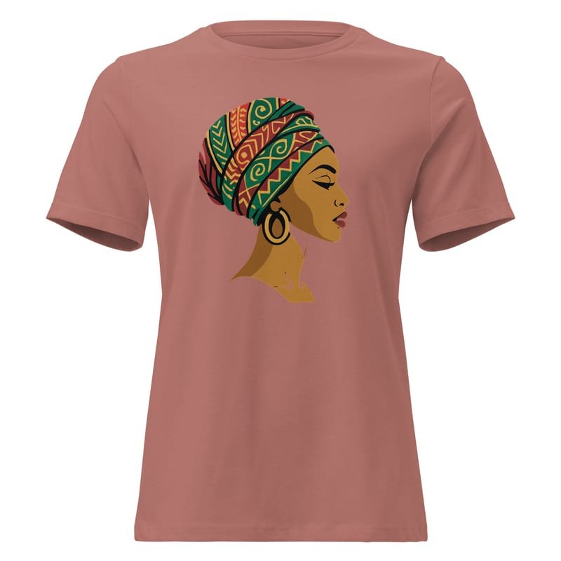 Women's Relaxed T-Shirt Elegant African Woman in Vibrant Wax Headwrap-Original - Image 5