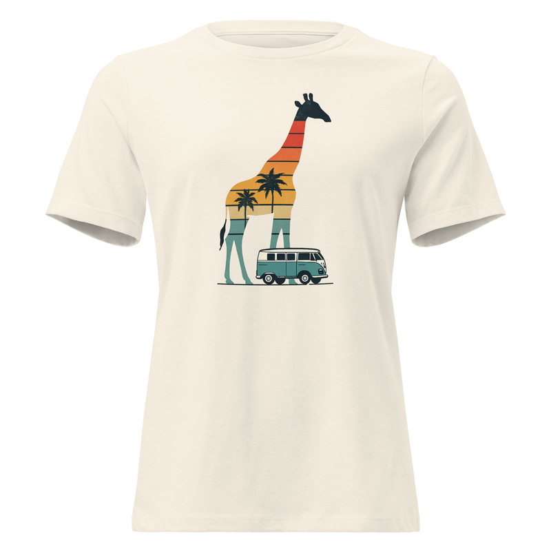 Women's Relaxed T-Shirt Retro Sunset Giraffe Drive with VW Camper Van-Original - Image 4