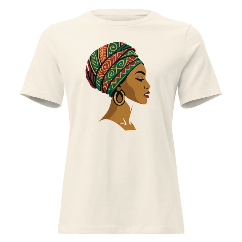 Women's Relaxed T-Shirt Elegant African Woman in Vibrant Wax Headwrap-Original - Image 13