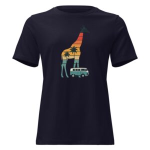 Women's Relaxed T-Shirt Retro Sunset Giraffe Drive with VW Camper Van-Original