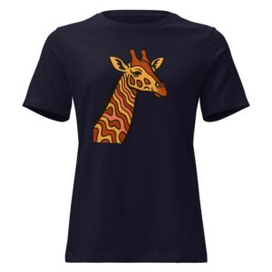 Women's Relaxed T-Shirt, Psychedelic 70s Giraffe with Wavy Warm Stripes-Original