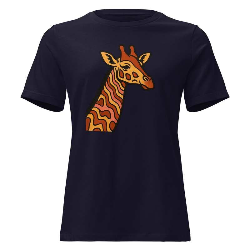 Women's Relaxed T-Shirt, Psychedelic 70s Giraffe with Wavy Warm Stripes-Original