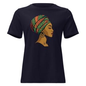 Women's Relaxed T-Shirt Elegant African Woman in Vibrant Wax Headwrap-Original