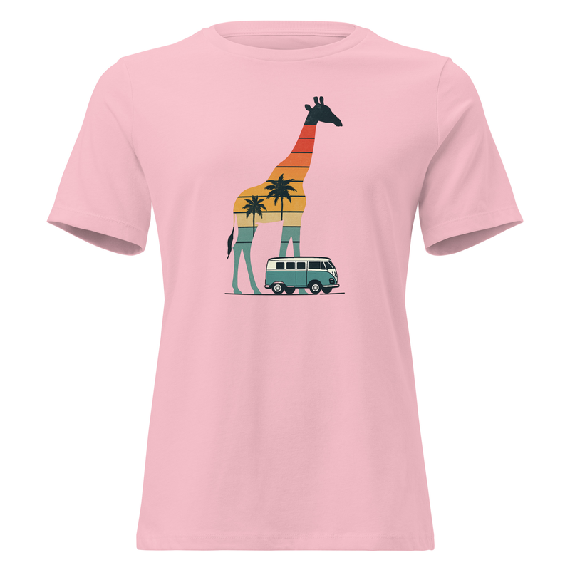 Women's Relaxed T-Shirt Retro Sunset Giraffe Drive with VW Camper Van-Original - Image 3