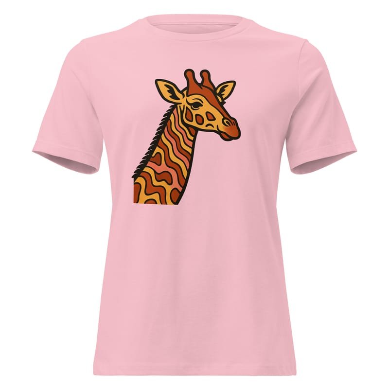 Women's Relaxed T-Shirt, Psychedelic 70s Giraffe with Wavy Warm Stripes-Original - Image 8