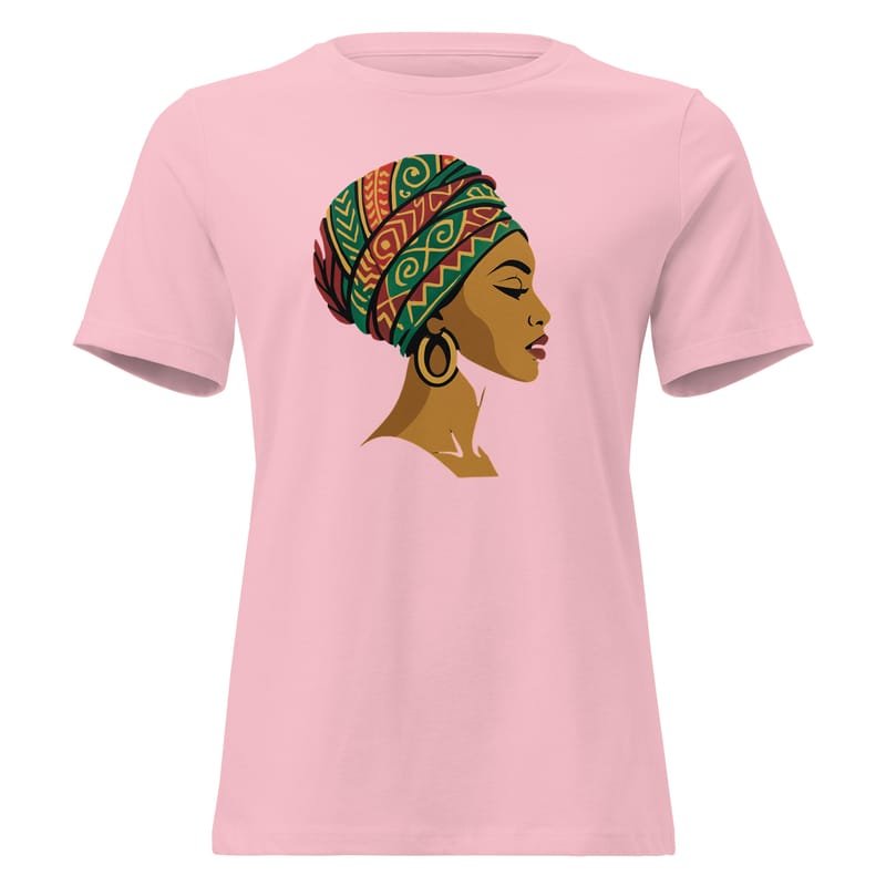 Women's Relaxed T-Shirt Elegant African Woman in Vibrant Wax Headwrap-Original - Image 12