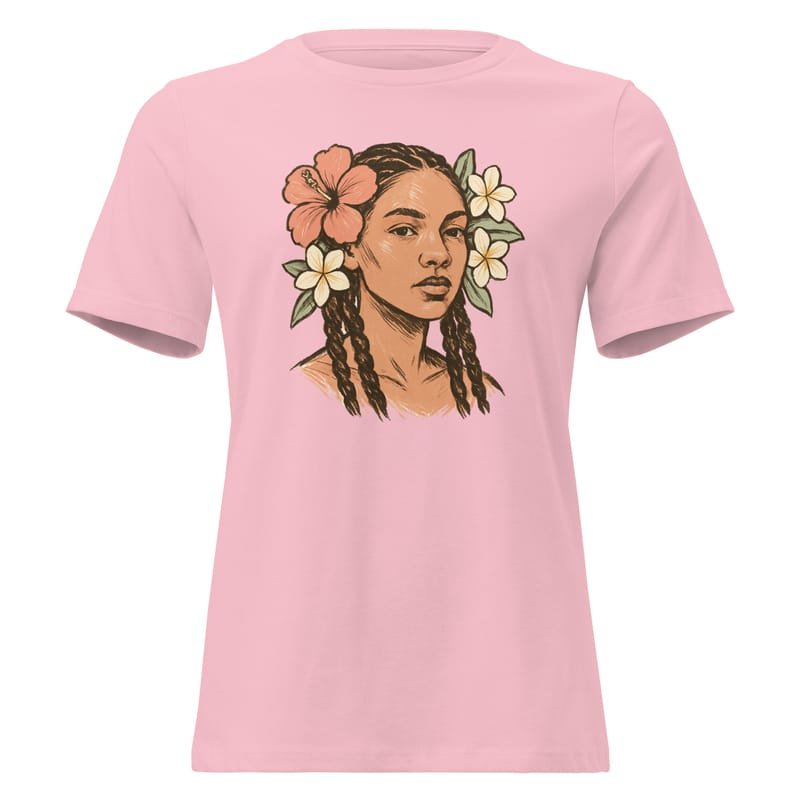 Women's Relaxed T-Shirt Tresses fleuries _ Portrait féminin terre & pastel-Original - Image 9