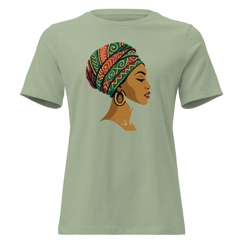 Women's Relaxed T-Shirt Elegant African Woman in Vibrant Wax Headwrap-Original - Image 9