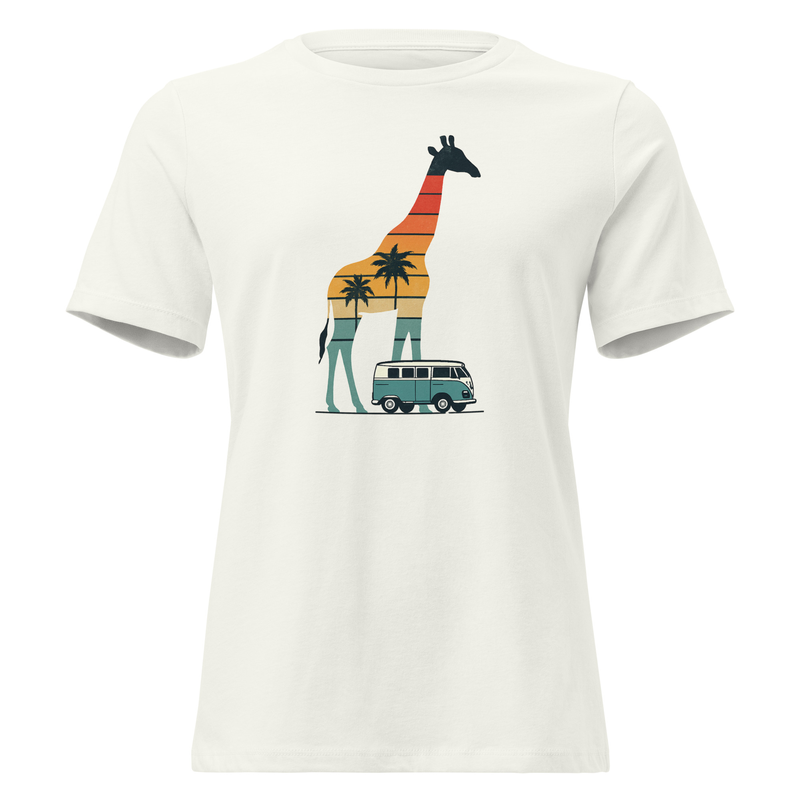 Women's Relaxed T-Shirt Retro Sunset Giraffe Drive with VW Camper Van-Original - Image 5