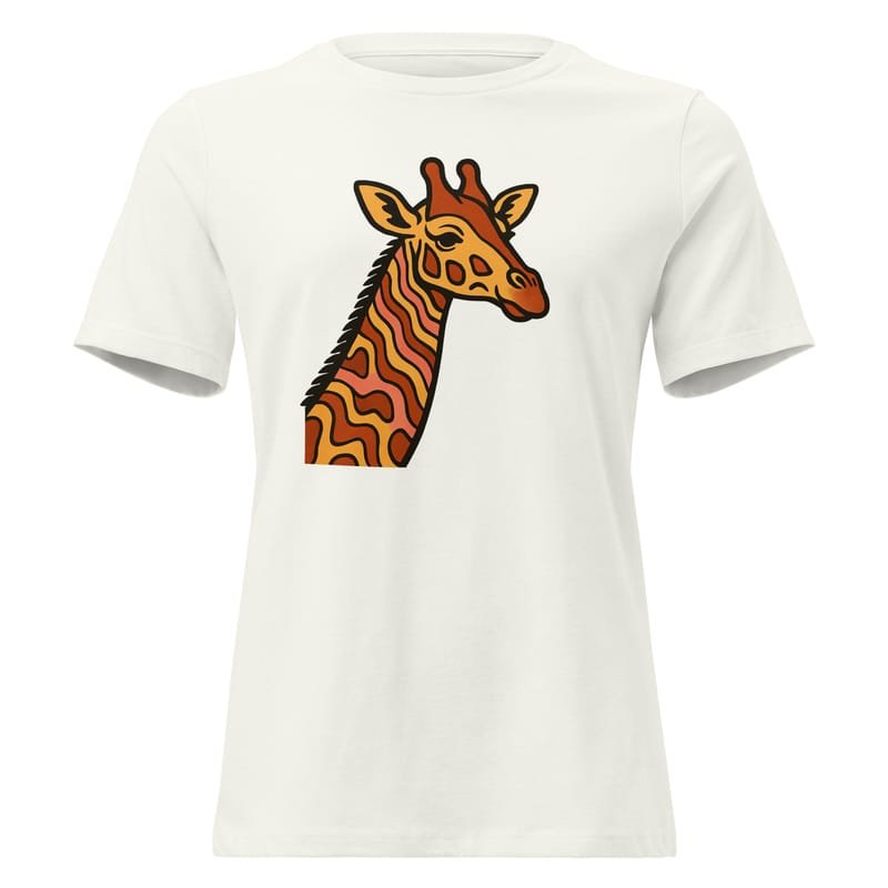 Women's Relaxed T-Shirt, Psychedelic 70s Giraffe with Wavy Warm Stripes-Original - Image 9