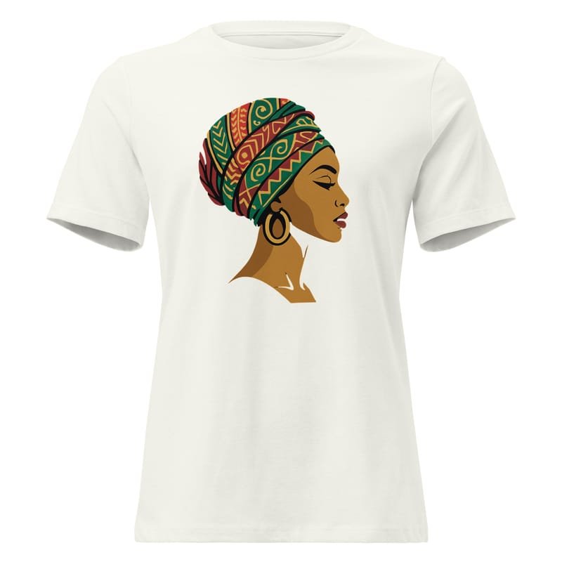 Women's Relaxed T-Shirt Elegant African Woman in Vibrant Wax Headwrap-Original - Image 14
