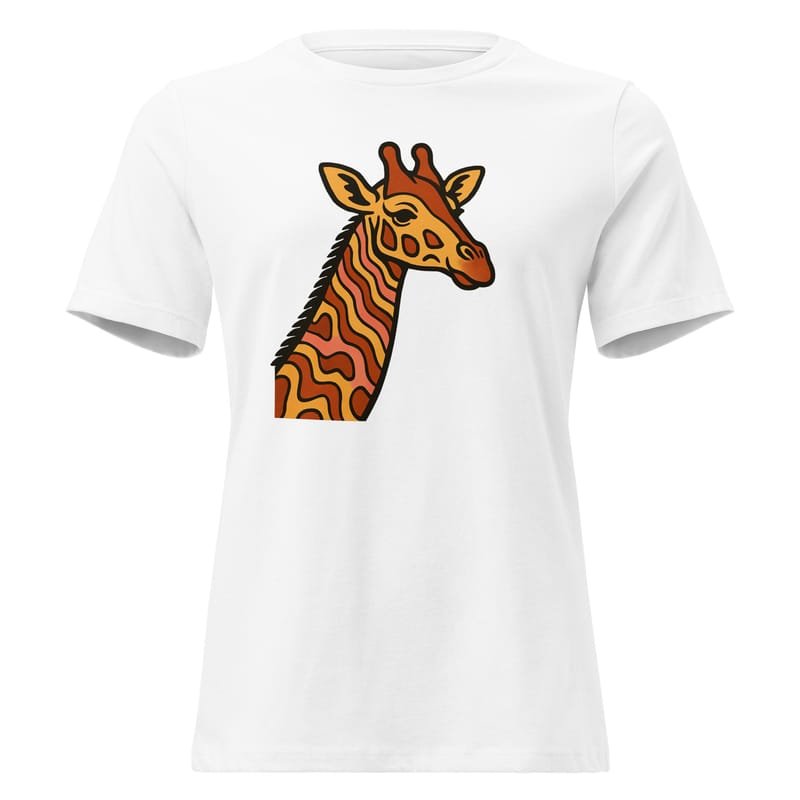 Women's Relaxed T-Shirt, Psychedelic 70s Giraffe with Wavy Warm Stripes-Original - Image 10
