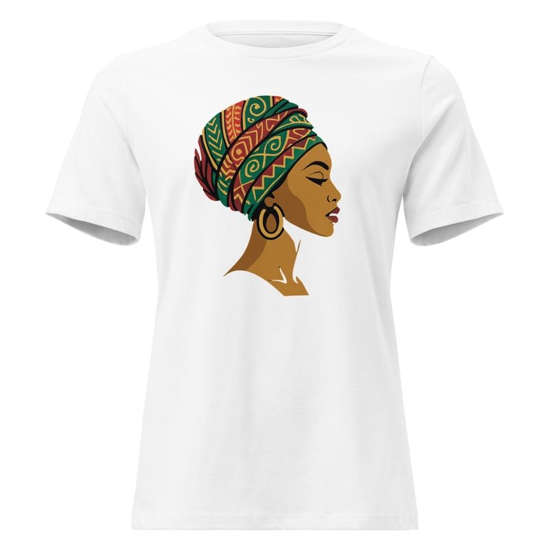 Women's Relaxed T-Shirt Elegant African Woman in Vibrant Wax Headwrap-Original - Image 15