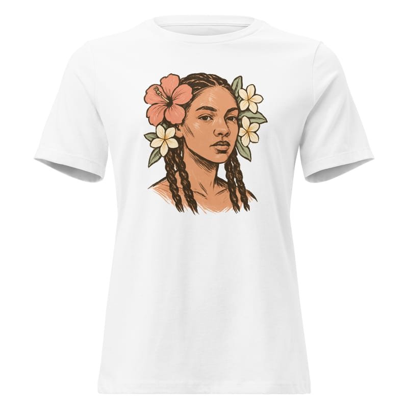 Women's Relaxed T-Shirt Tresses fleuries _ Portrait féminin terre & pastel-Original - Image 12