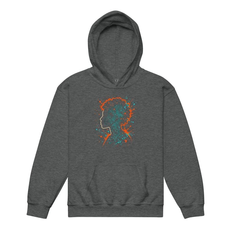 Youth heavy blend hoodie Afro-Futurist Circuit Silhouette Splash-Original - Image 3